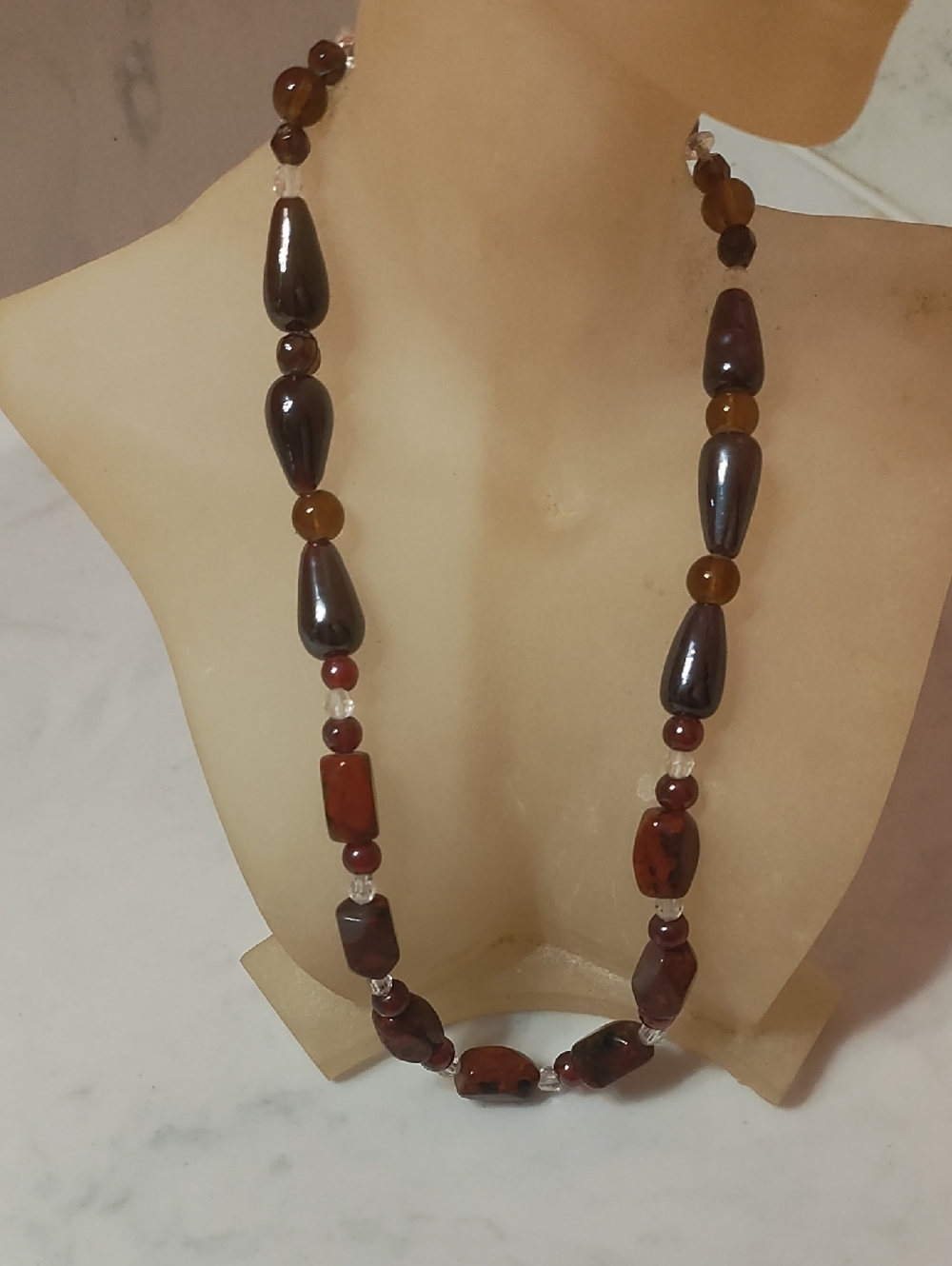 Brown Agate Beaded Long Necklace - Women Jewelry